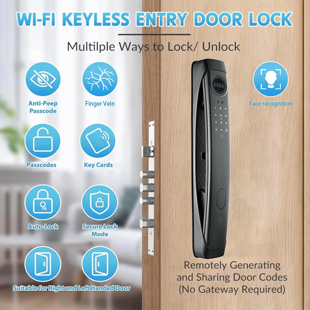 Smart lock with Camera 3D Facial Recognition Electronic Door Lock Biometric Fingerprint Visual Doorbell for Video Surveillance 2