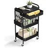 3 Tier Rolling Cart with Drawer, Metal Rolling Utility Cart on Wheels with Pegboard, Art Cart Storage Organizer with Tabletop 1