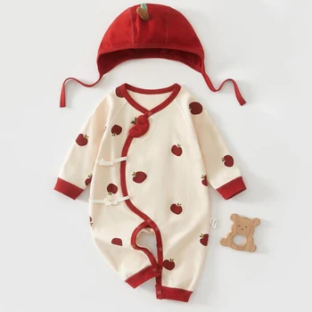 Pagliaccetti per neonato 100% cotone carino primavera autunno unisex tuta per bambino per ragazzi ragazze abbigliamento infantile con cappello