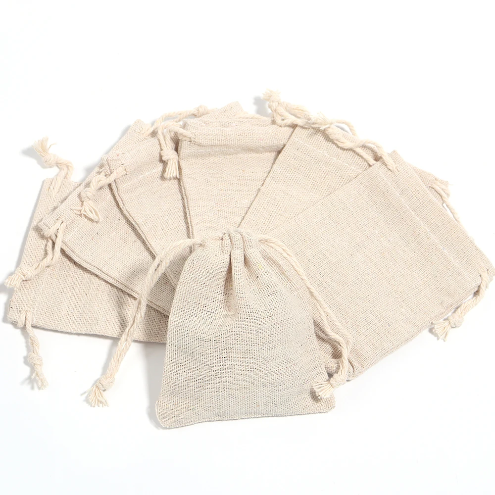 5-10pcs Cotton Bags Gift Drawstring Pouch Gift Box Packaging Bags Gift Linen Bags Jewelry Display Xmas Wedding Sack Burlap Bag