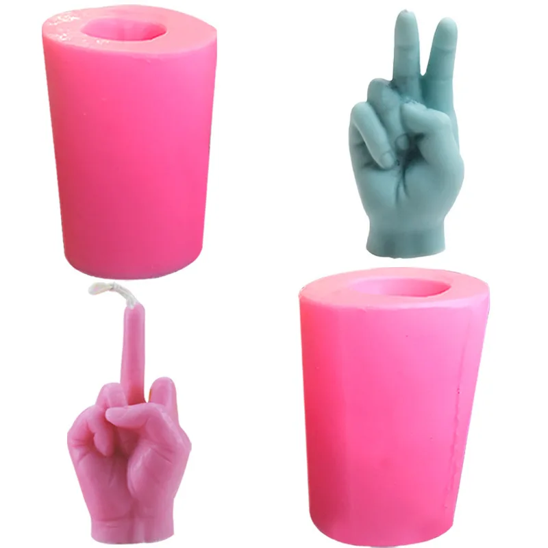 Description Picture 2 of item1 piece, Bier vertical middle finger gesture finger shape scented candle silicone mold creative funny scented candle mold