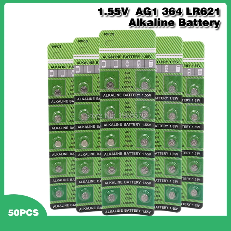 

50 шт., щелочные батарейки AG1 LR621 1,55 364 SR621 SR621SW SR60 SP364 TR621 AG 1