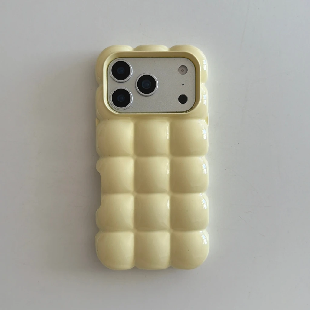 Creative Stereoscopic Bread Grid Pattern Glossy Matte Solid Color Phone Cover Case