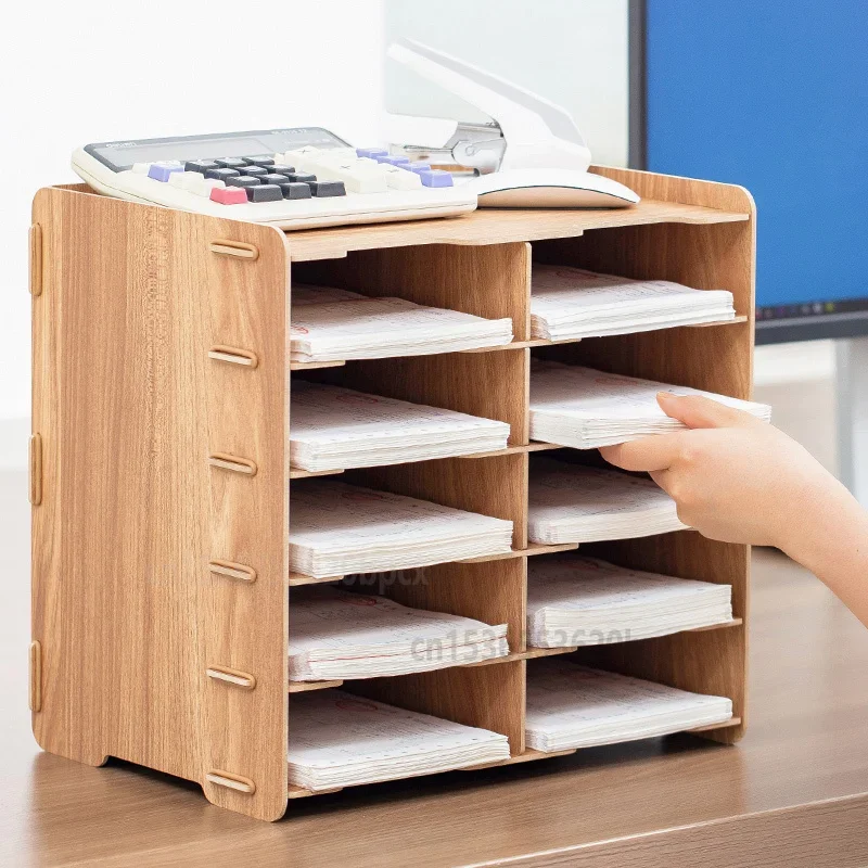Desktop Storage Cabinet Multifunct Eco-friendly Wood Office Stationery A4 Data File Shelf Multi Layer Bills Sorting Storage Box