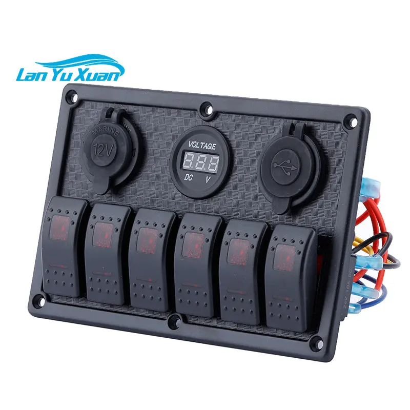 RV 12v 24v controle Button Universal 6 Gang Switch Panel Blanks Holder Housing Kit , Boat Car Led Marine Rocker Switch Panel