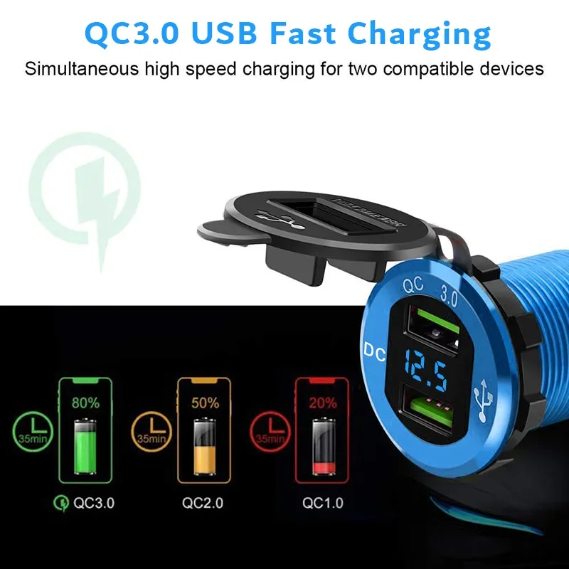 High-Speed USB Car Charger with LED Digital Voltmeter