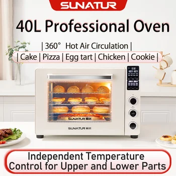 SUNATUR 40L Convection Tabletop Oven 1800w Electric Pizza Oven Hot Home Oven Four Toaster Pastry Cake Air Circulation Oven 1