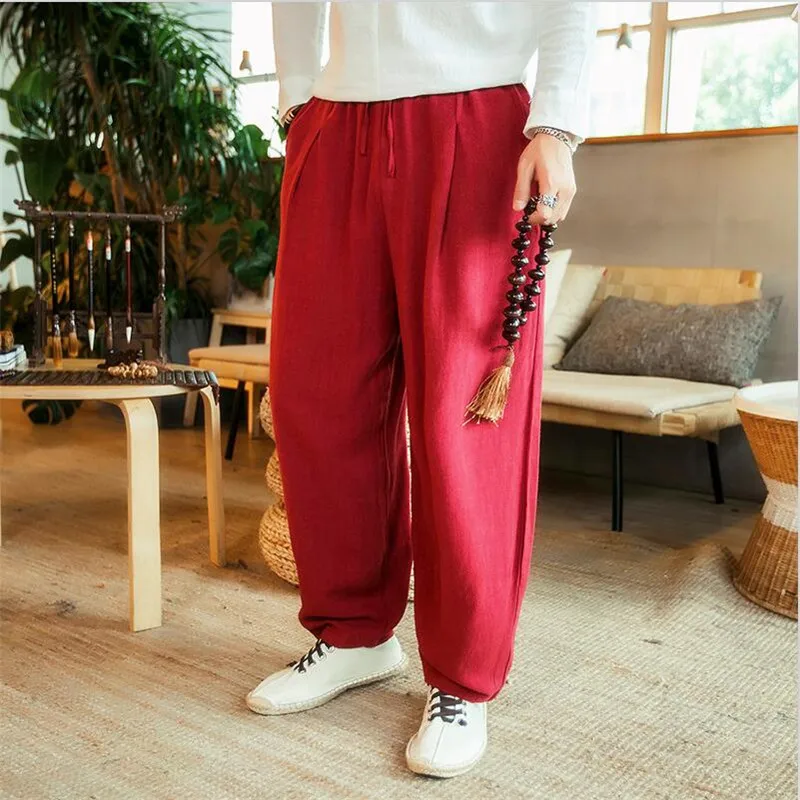 Large Size 6XL 7XL Men's Wide Leg Pants Cotton Linen Loose Harem Pants Summer Trousers Male Loose Pants Drawstring men clothing 3