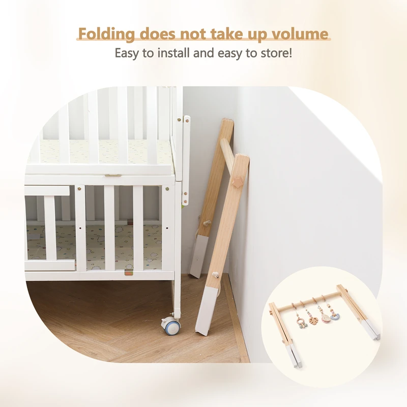Baby Wooden Gym Play Toys Mobile Kids Fitness Hanging Stand Toy Foldable Baby Exercise Equipment Newborn Sensory Exercise Gifts 2