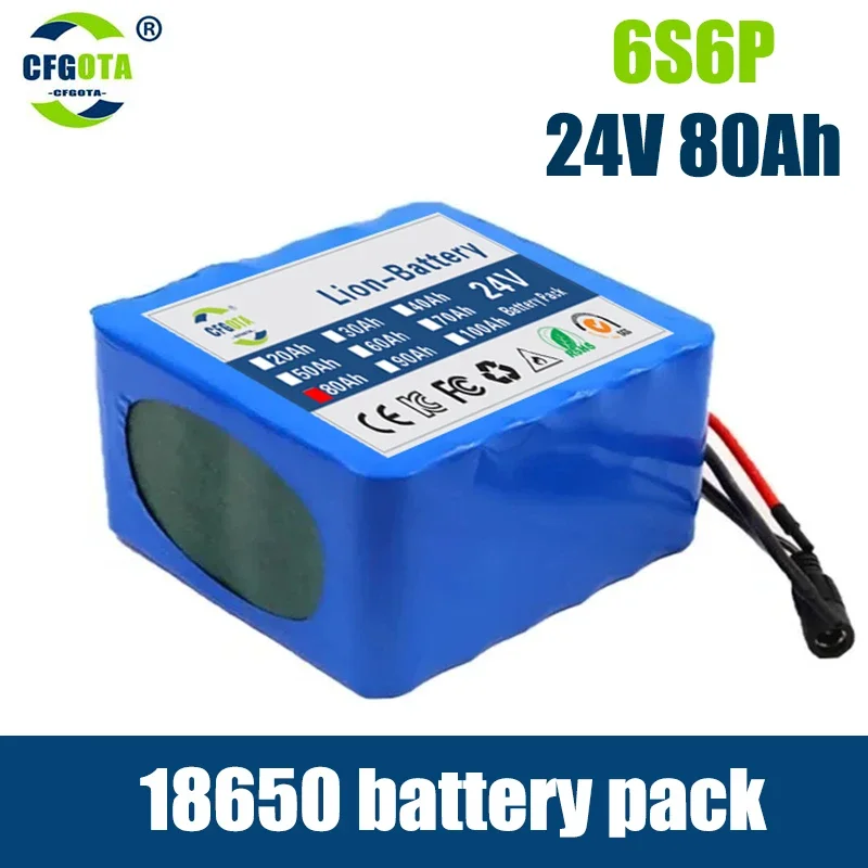 

New 24V 80000mAh Lithium Battery 6S6P 29.4V Original Rechargeable Battery Packs Electric Scooter Bicycle Batteries with Charger