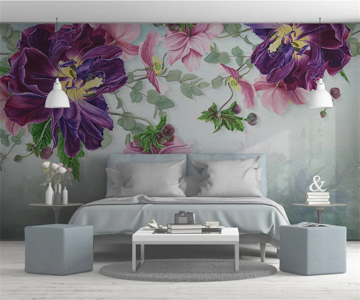 criancas papel de parede flor personalizado folhas planta rosa 02