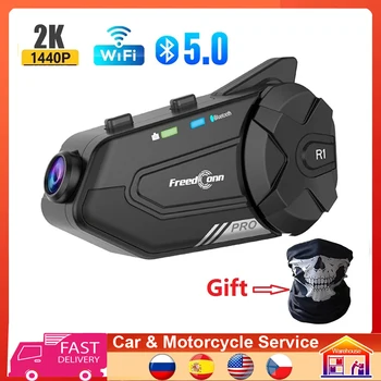 Freedconn R1 PRO 오토바이 헬멧 헤드셋 인터콤, 방수 1440P, 2K 와이파이, 모토 비디오 녹음기, DVR 6 라이더 인터폰