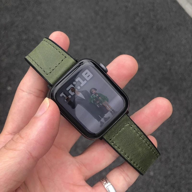 Retro Leather Band For Apple Watch with Steel Magnetic Deployant Strap