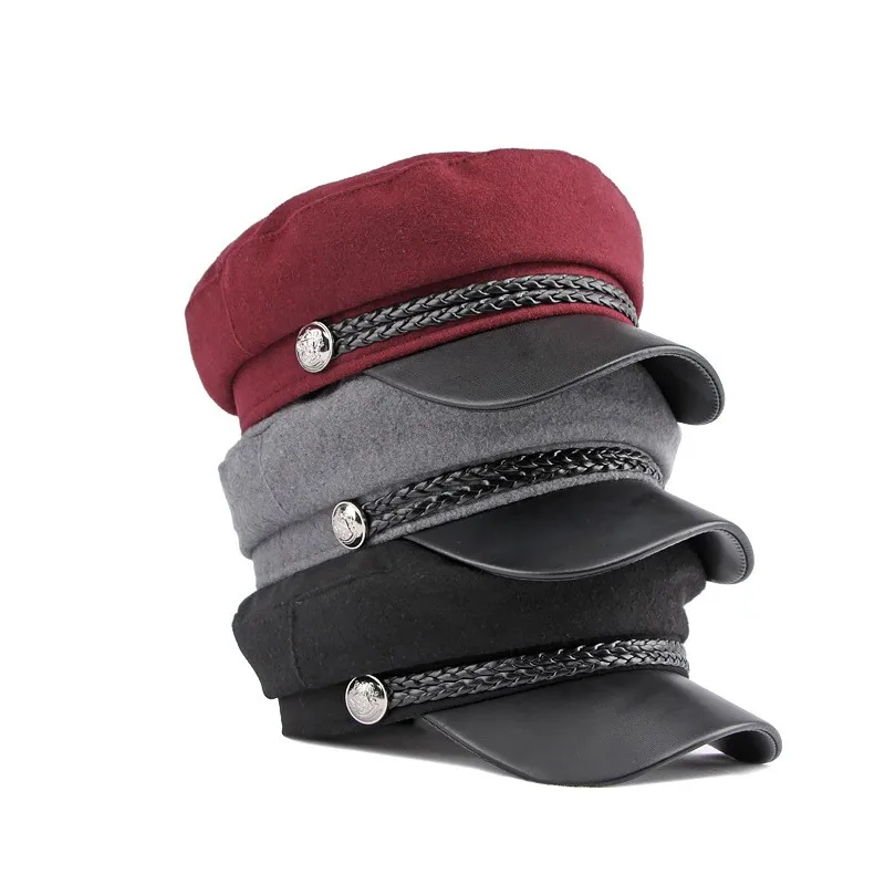 Autumn and Winter Acrylic Solid Military Hats Navy Cap Flat Cap Octagonal For Men And Women 01