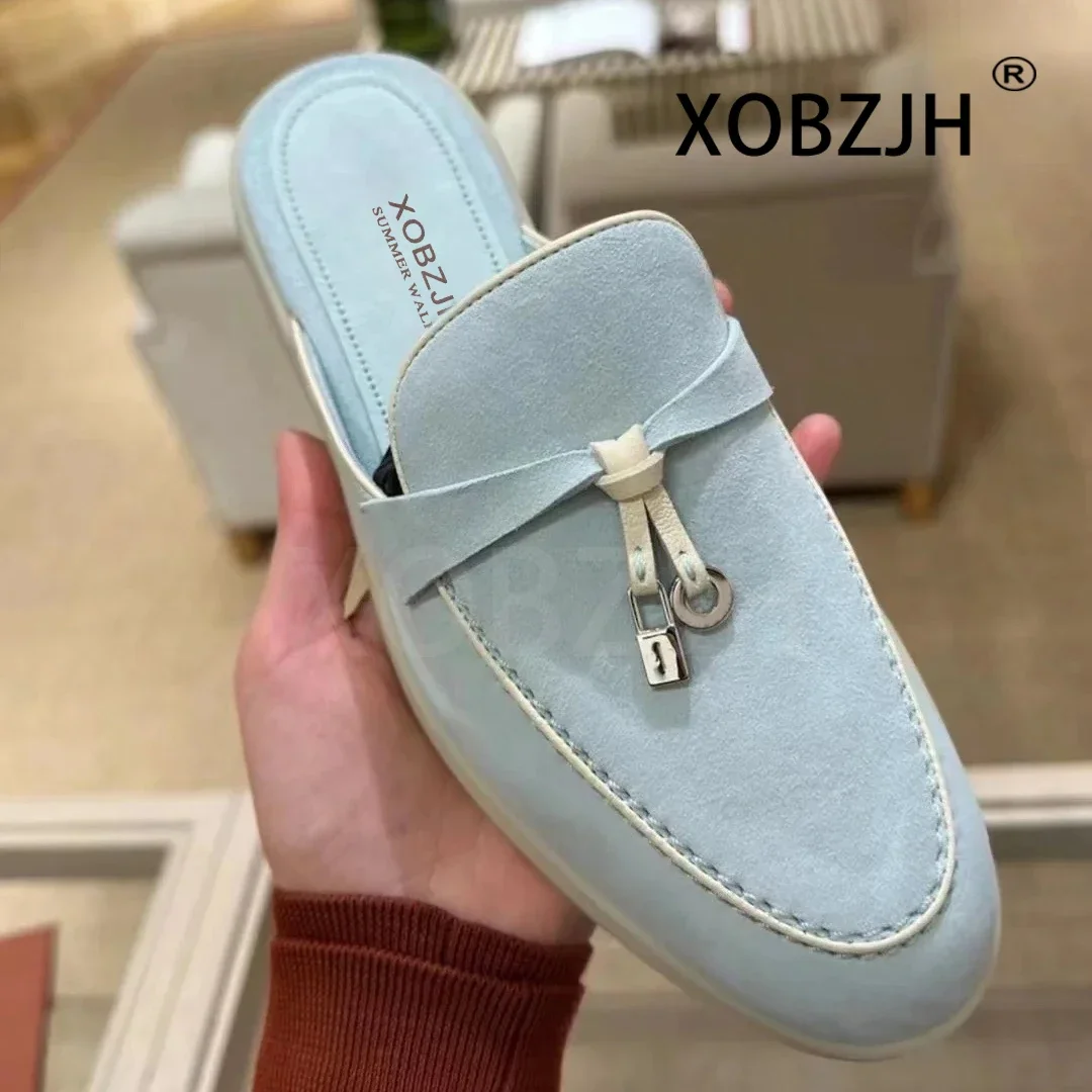 Loafers Shoes for Men Summer Walk Slippers High Quality Comfortable Classic Leather and Fabric Feel Sandals Women