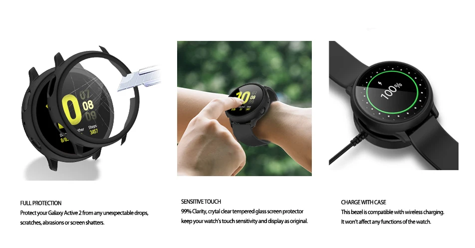 PC Hard Case for Samsung Galaxy Active 2 44mm 40mm Bumper Full Around Glass+ Screen Protector Cover for Galaxy Watch Active 2