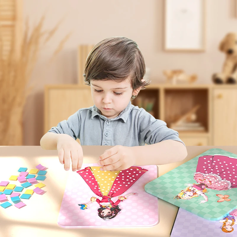 DIY 공예 키트 수제 공주 드레스 3D 붙여 넣은 그림 크리 에이 티브 장난감 드레스 인형 어린이를위한 다채로운 공주 드레스 선물