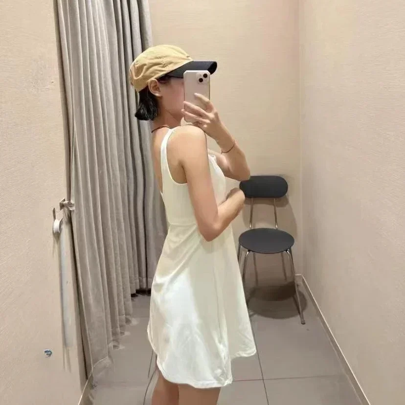 Lemon Women Yoga Skirt Tennis Gym Fitness Elastic Pleated Golf Clothing  Outdoor Leisure Sports Culottes With Chest Pad Skirt