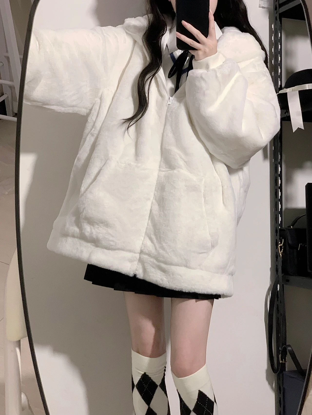 KOSAHIKI Japanese Kawaii Fluffy Coat Y2k Women Aesthetic