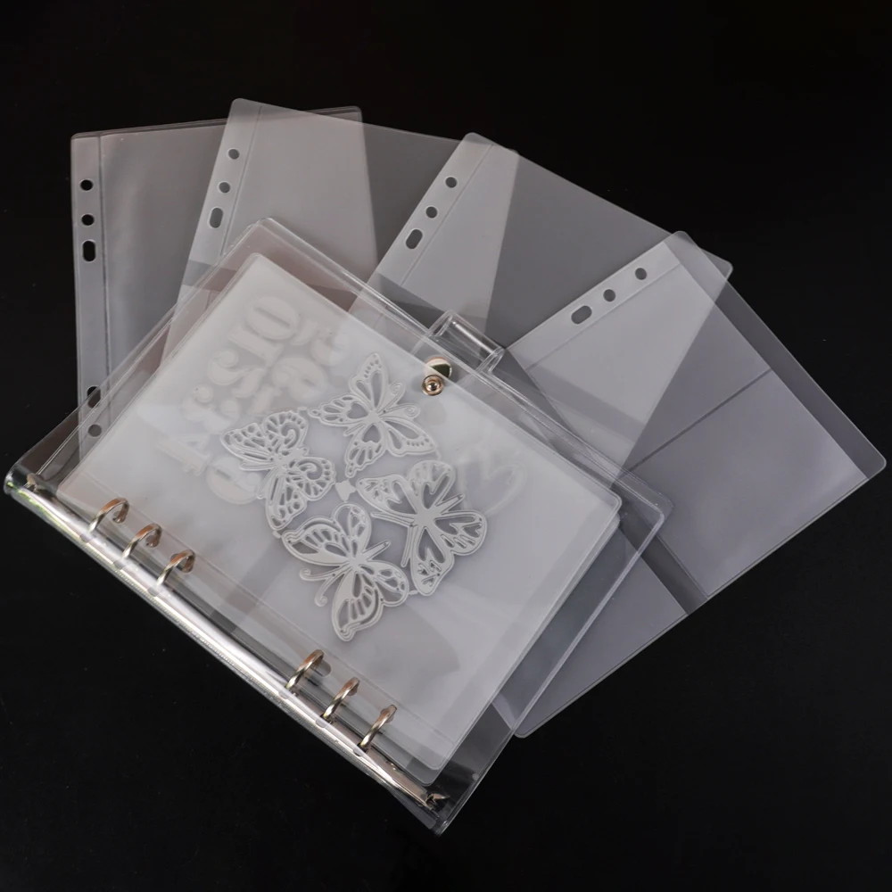 A5 6-Hole Strap Storage Clip And Storage Bag Scrapbook Cutting Die Organizing Sticker Stamp Transparent Bag