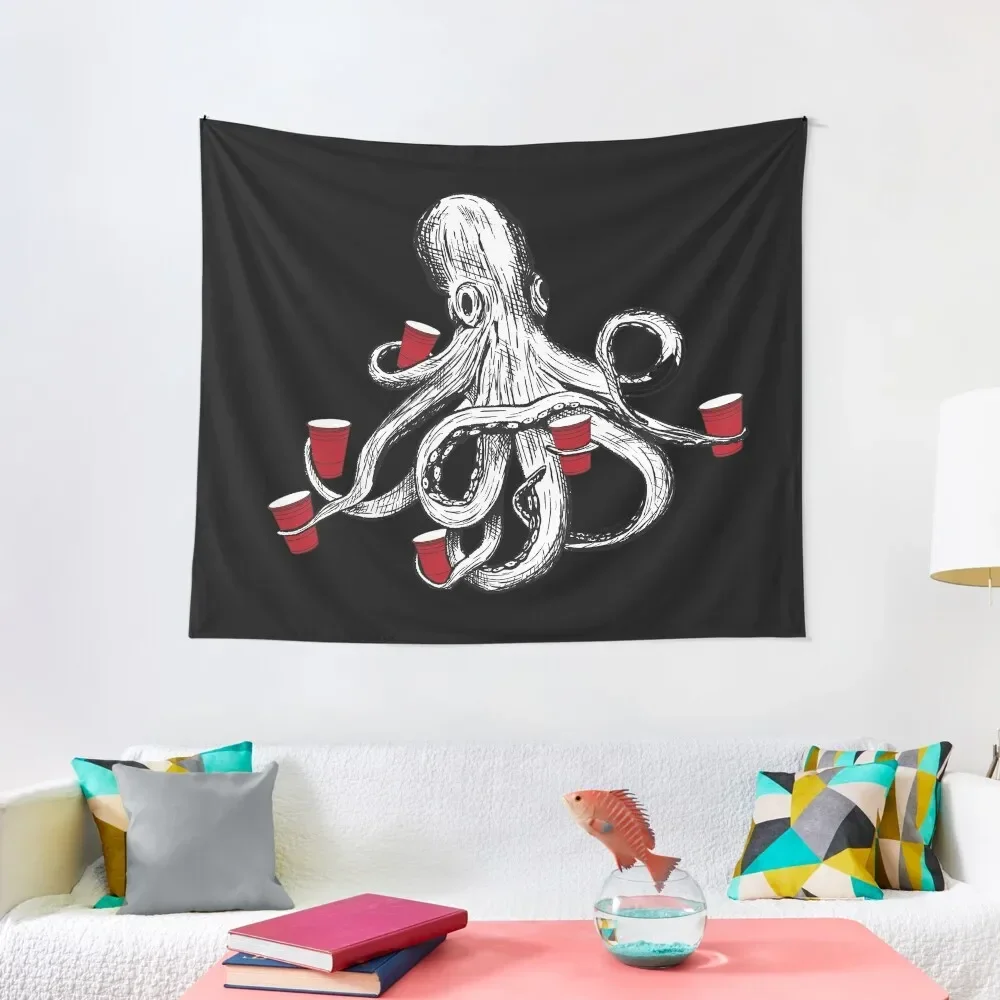 

Octa-fisting Octopus Red Cups Tapestry Aesthetics For Room Decoration Wall Tapestry