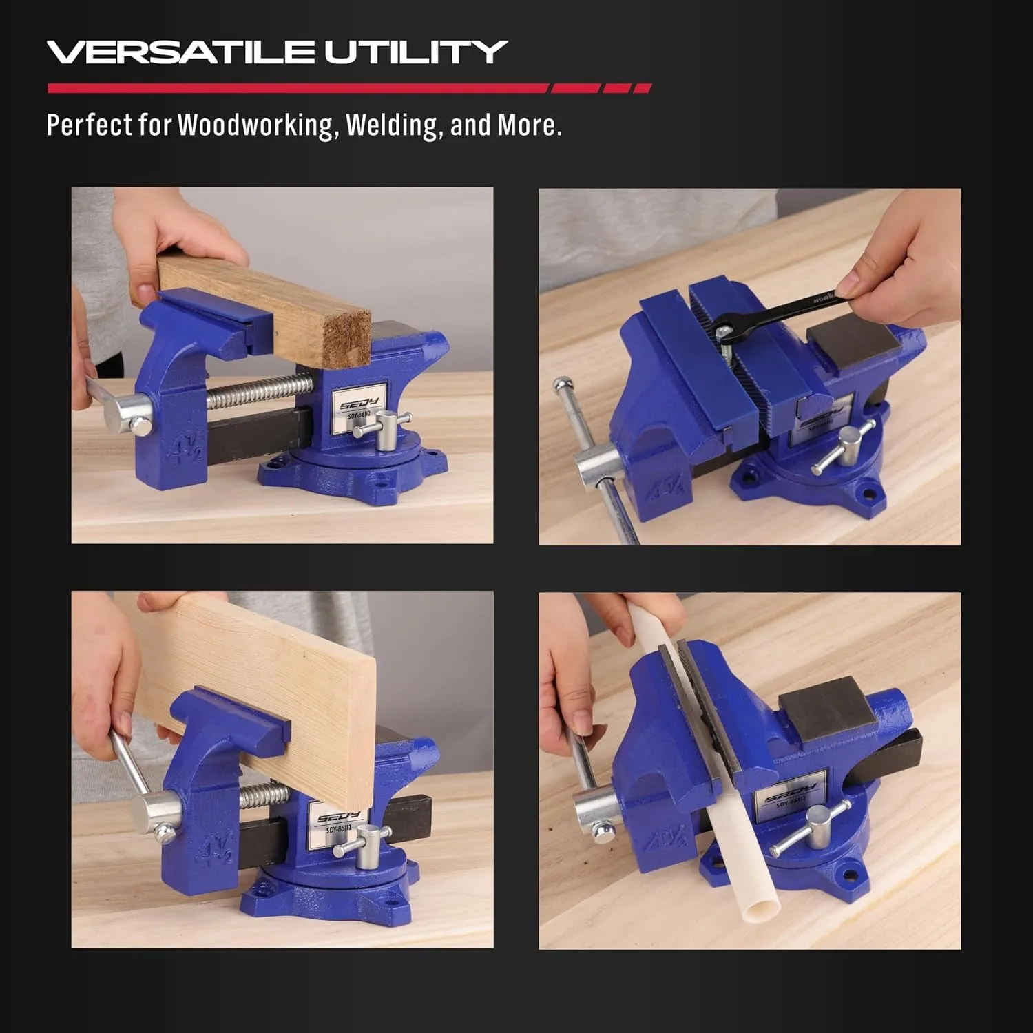 Heavy Duty Bench Vise 4.5 Inch: Table Clamp Woodworking Vice Press Drill Tools Workbench Wood Metal Pipe Work Shop Block Swivel 6