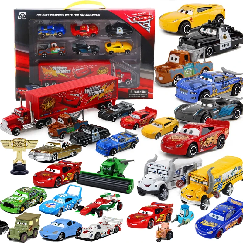 Disney Pixar Cars 3 Set Lightning Mcqueen Fire Truck Lightning Jackson Storm Metal Model Car 1:55 Toys Kids Boy Kids Gift