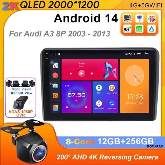Android 14 Car Radio For Audi A3 8P 2003 - 2013 Multimedia Player Carplay Auto 4G Navigation Radio 2din Head Unit video Stereo