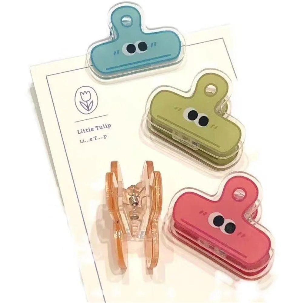 4pcs Cartoon Original Transparent Stationery Clip Acrylic Storage Clip Cute Student Long Tail Folder School Office Supplies