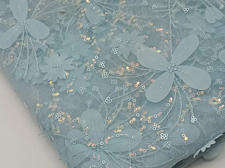 

1 Yard 3D Sequins Embroidery Lace Applique Sewing Flower Fabric Collar Patch Wedding Gown Bridal Dress DIY