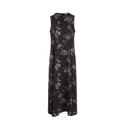 Elegant Floral Print Satin Dress for Women - Sleeveless Autumn Attire with Casual Cable Knit Detailing (Gold Floral Dress)