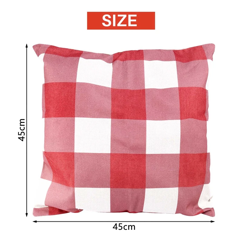 Christmas Throw Pillow Covers 18X18 Inch Red White Buffalo Check Plaid Cushion Case Cotton Linen Farmhouse Decorative For Sofa,