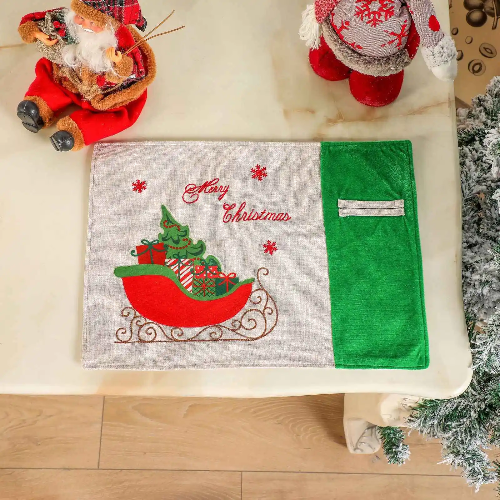 Merry Christmas Placemats Set of 2, with Gift Car Printed, Non-Slip Placemats Washable Table Mats, 13 x 18