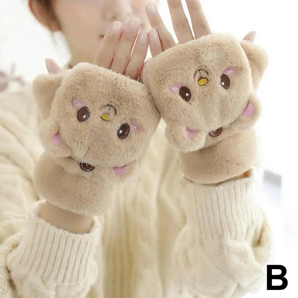 New Cute Knit Mittens Plush Fingerless Gloves Flip Half Finger Driving Glove Winter Soft Warm Thick Gloves For Women G J5N0