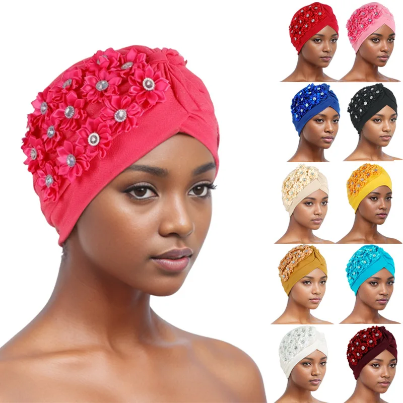 

2024 New Women Flower Turban Hat Ready To Wear Muslim Headwrap Hijab India Cap Bonnet Instant Inner Hijabs Arab Head Wraps