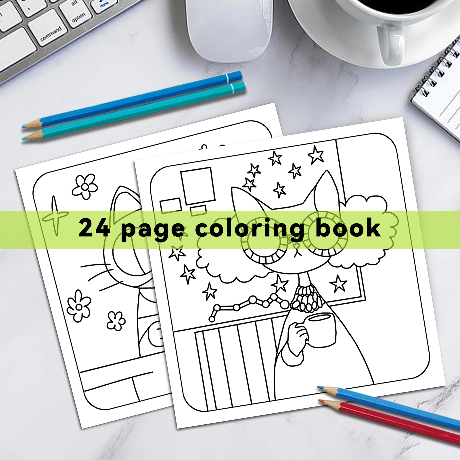 1 pc Cartoon Cat Coloring Book 24 Pages illustration Cute Relax Self-painting Art Colouring Book For Adults And Teens 4