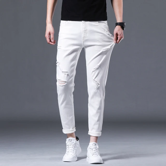 Buy White Slim Fit Striped Pants by GentWith.com with Free Shipping