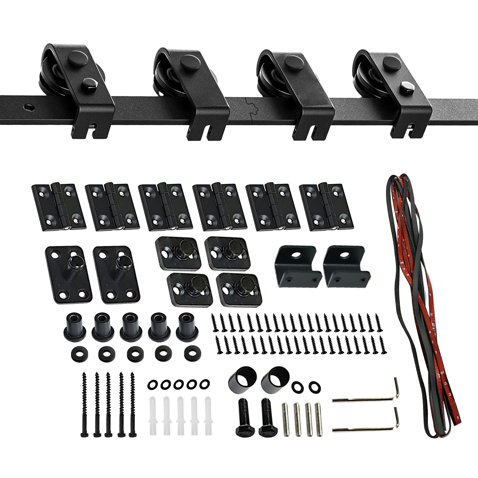 Schiebetürbeschlag-Set für zweiflügelige Türen, 40/46/58 Zoll, Schienensystem aus Kohlenstoffstahl, leises und sanftes Gleiten – Detail 1
