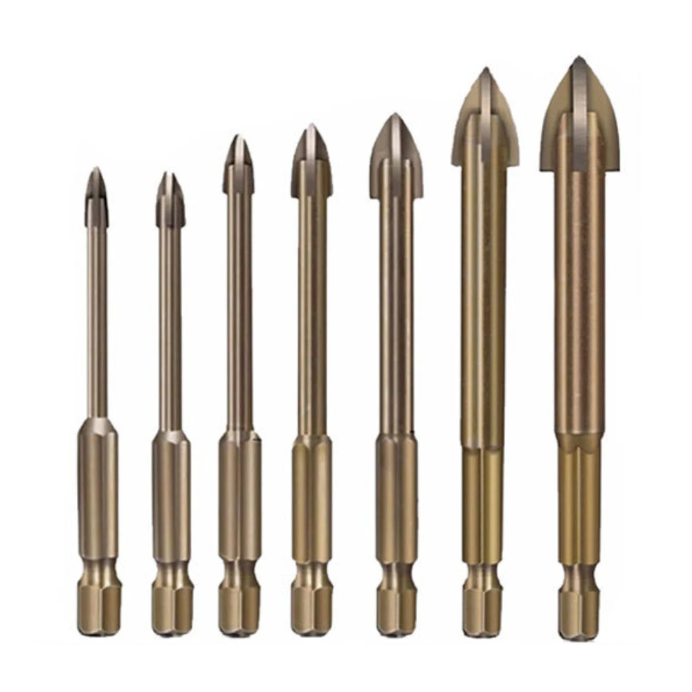 

7Pcs Glass Drill Bit Set Alloy Carbide Point with 4 Cutting Edges Tile & Glass Cross Spear Head Drill Bits