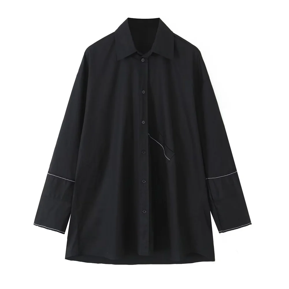 

European and American style women's new fashion casual line decoration loose large size top long-sleeved shirt 8838210