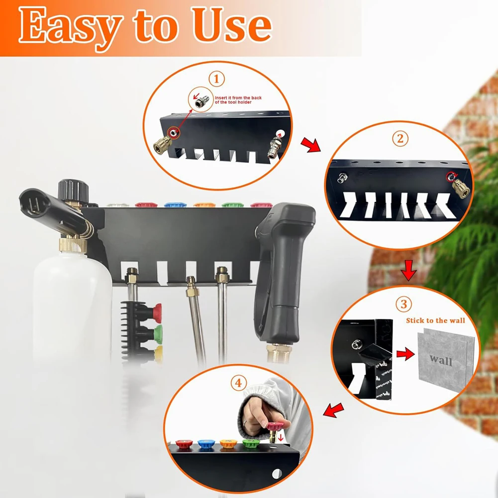 High-Pressure Water Gun Storage Box Fit 1/4 Quick Connector Power Washer&Snow Foam Cannon Organizer Pressure Washer Tip Holder 4