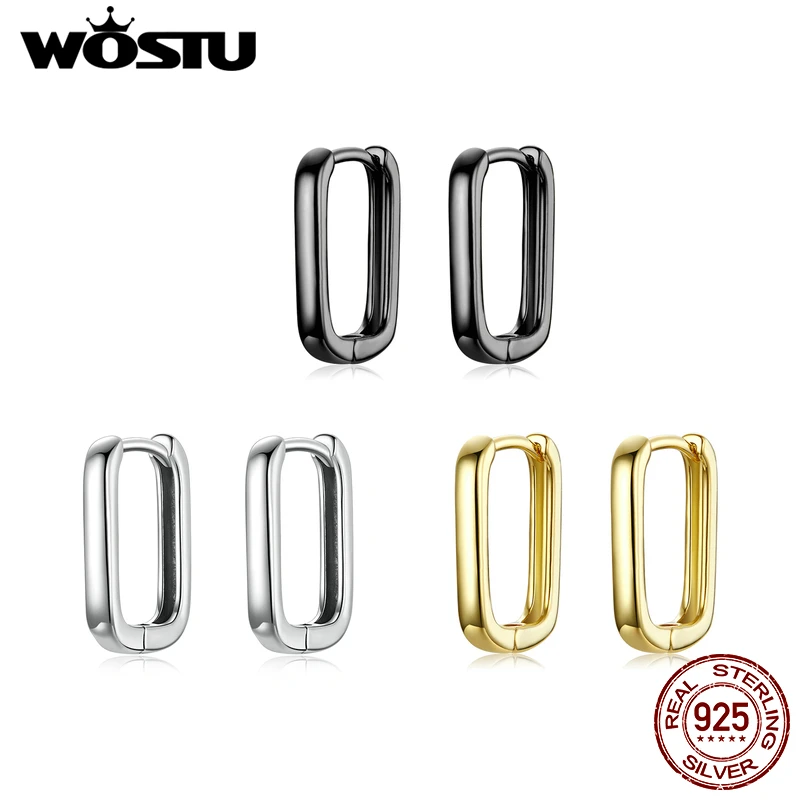 WOSTU 925 Sterling Silver Simple U Shape Hoop Earrings Black Rose Gold Statement Earring Wedding Gift Minimalism Women Jewelry