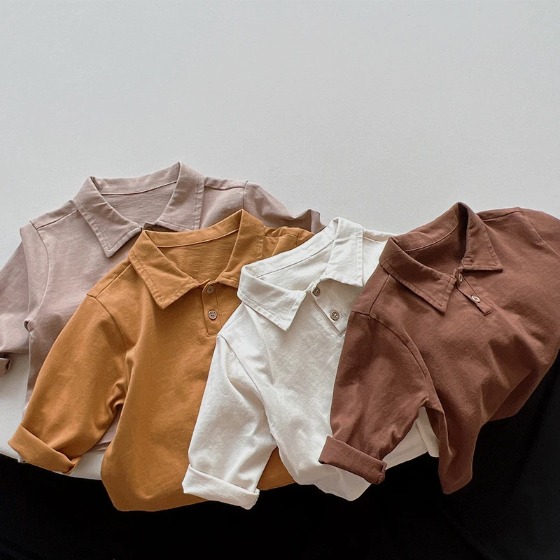 

Autumn Spring Children Cotton Long Sleeve Solid Color T-shirt Korean Style Baby Girls Boys T-shirt Kids Casual Loose Pullover