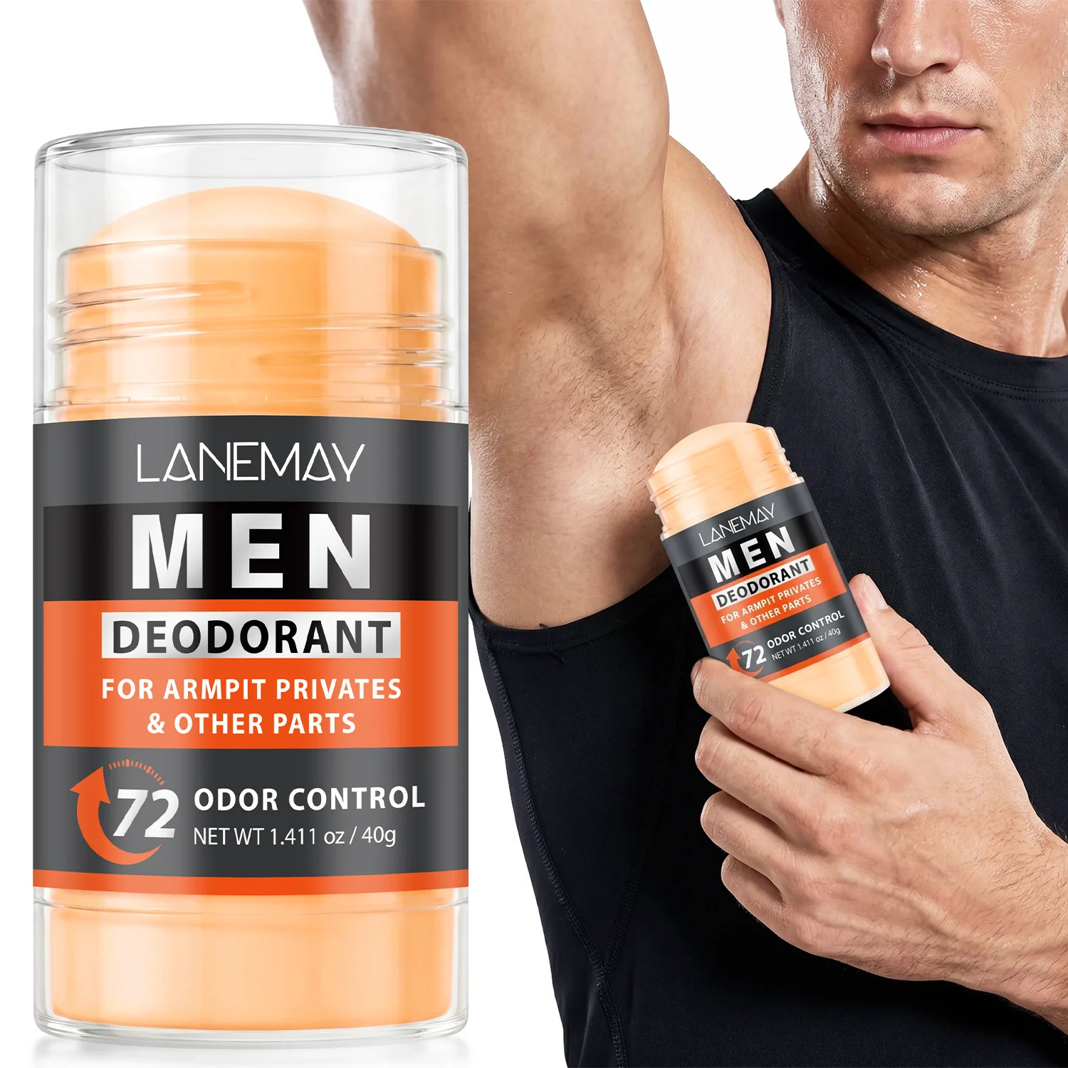 Men's 72HR Odor Control Deodorant Stick for Armpit, Privates & Other Parts, 40g, Long-Lasting Freshness