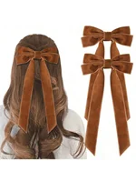 2PCS Velvet Hair Bows Brown Hair Ribbon Clips Big Fall Alligator Clips Hair Accessories for Women Girls Toddlers Kids Baby 1