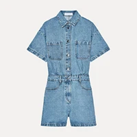 Z Women's Faion Commute ort Sve Denim Jumpsuit High Waist ort Length Polyester Fiber Summer New Arrival - Image 5