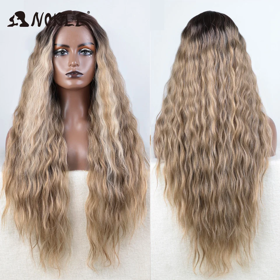 Noble Synthetic Lace Front Wig Long Wavy Side Part Body Wavy Lace Front Wig For Women Lace Front Wig Ombre Blonde Cosplay Wig