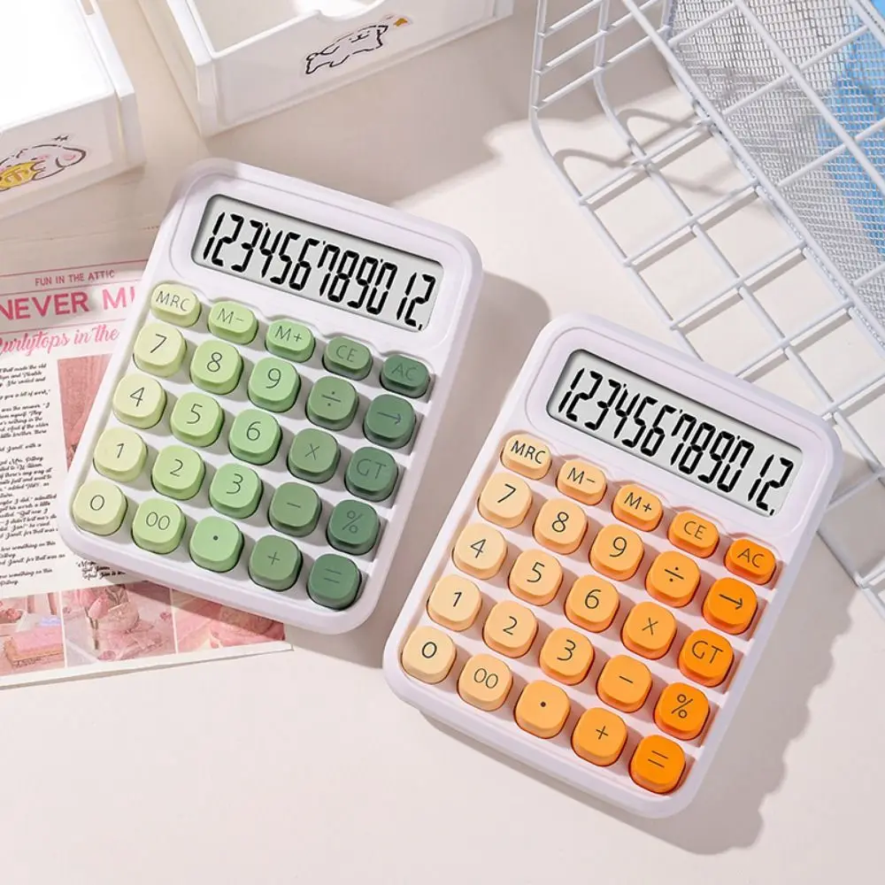 귀여운 12자리 계산기 캔디 컬러 휴대용 데스크탑 기계식 계산기 대형 LCD 디스플레이 미끄럼 방지 패드 학생용 계산기