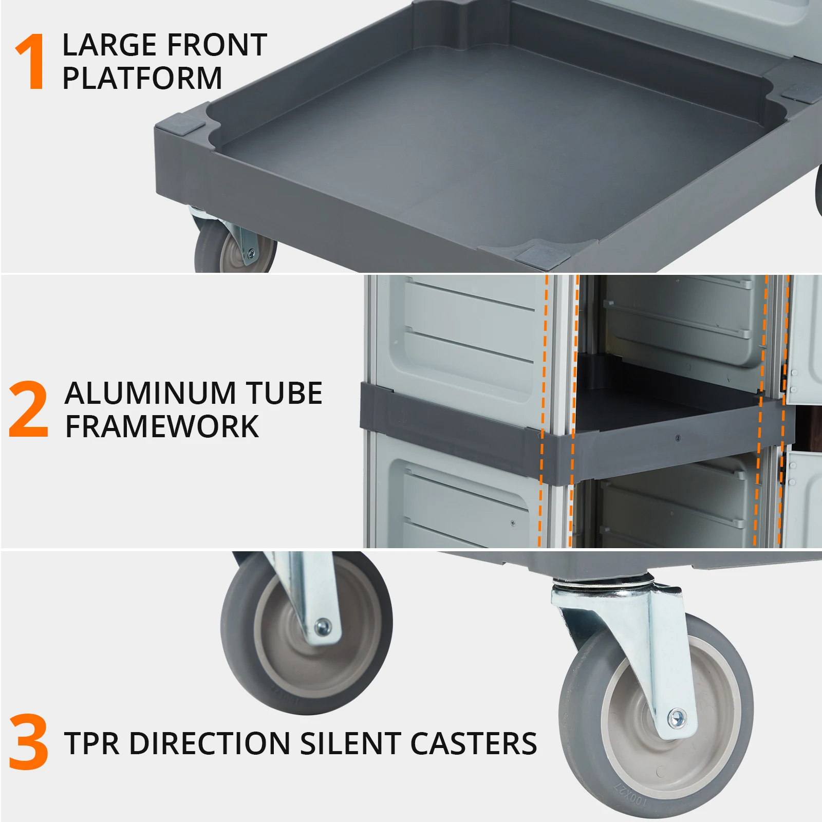 Double Cabinet With Trash Cover Cleaning Trolley Multi-Purpose Engineered Plastic Housekeeping Cart Bag Hand Push Utility Cart