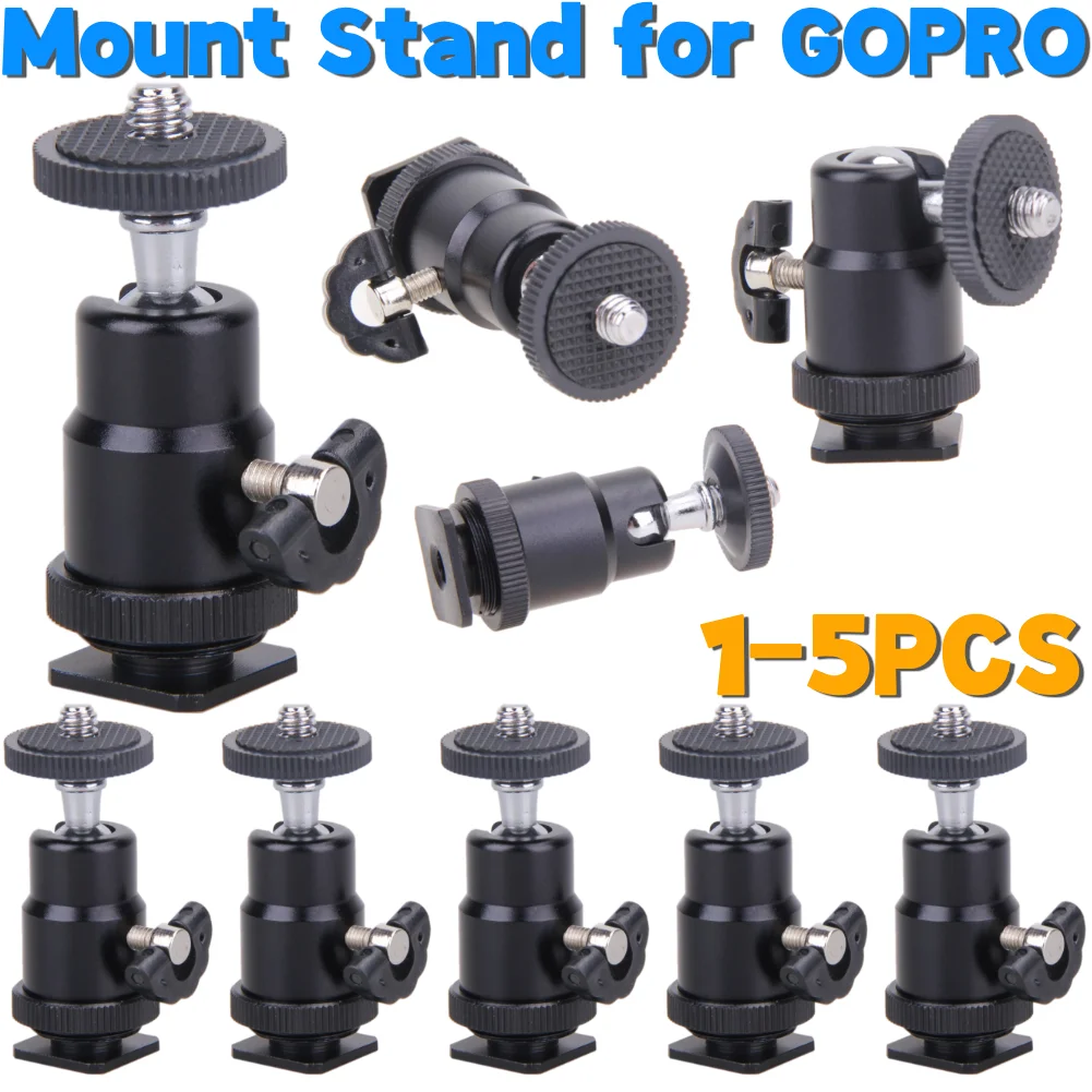 Aluminum Flash Tripod Mount 1/4 Hot Shoe Adapter Metal Cradle Ball Head with Lock Camera Accessories 360 Degree for GOPRO